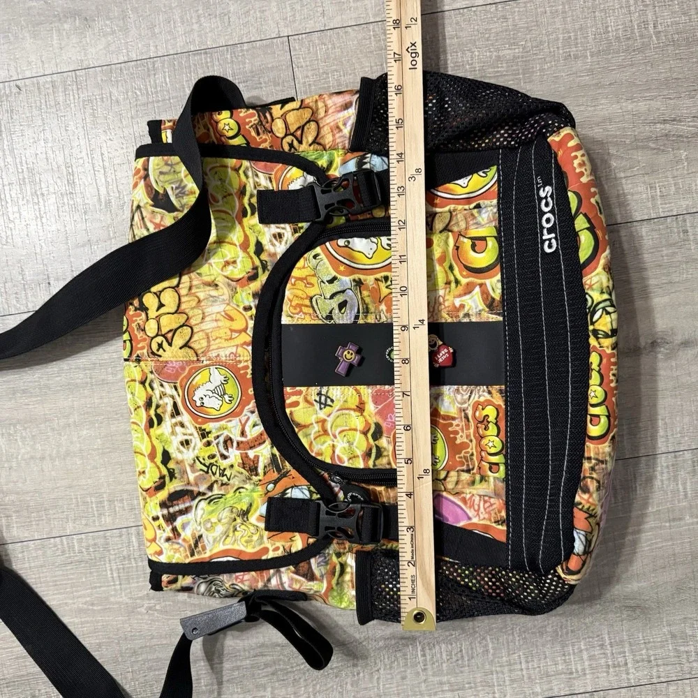 Crocs Graffiti Dinosaur Messenger Bag Adult Lime Green Interior